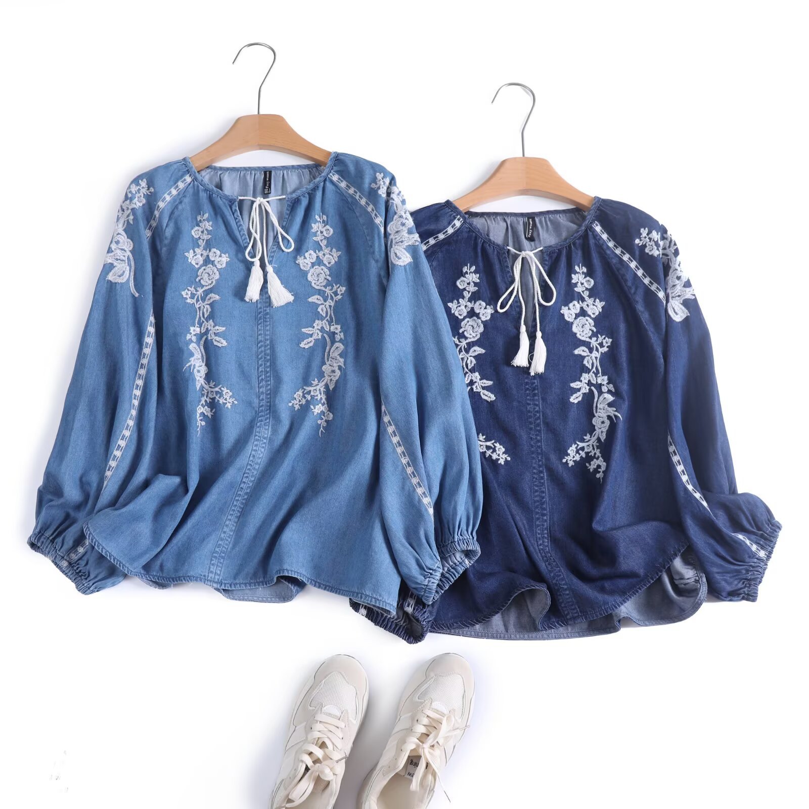 Femmes Denim Blouse haut fleur - Tassel Fringe Trim avis et prix