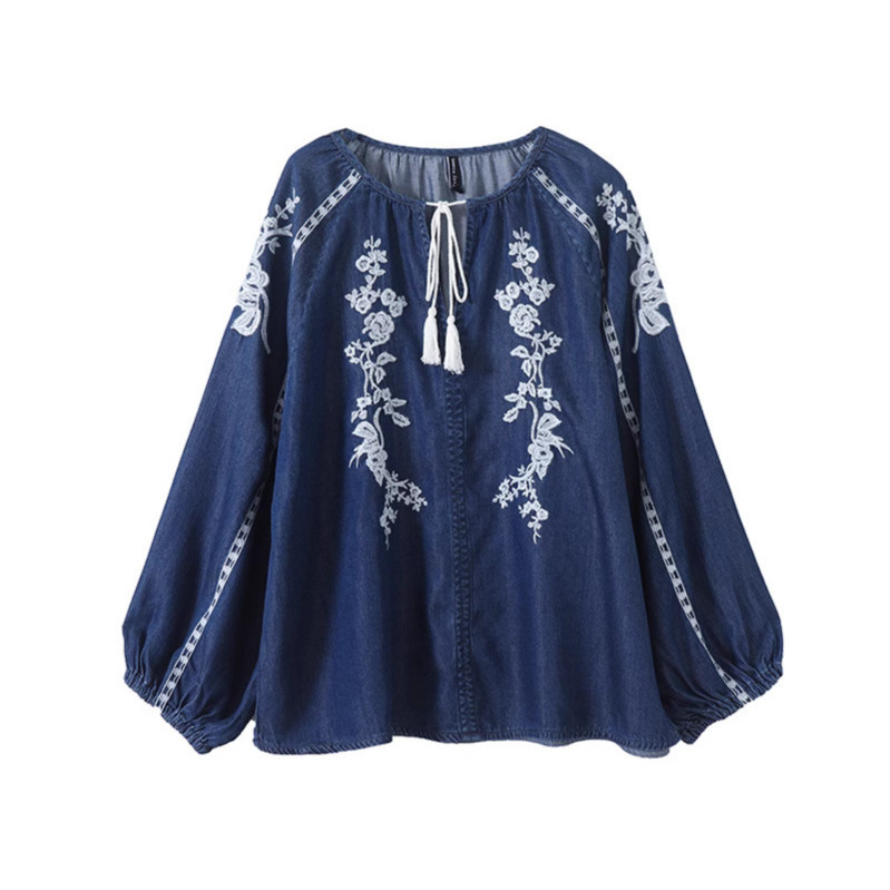 Femmes Denim Blouse haut fleur - Tassel Fringe Trim avis et prix